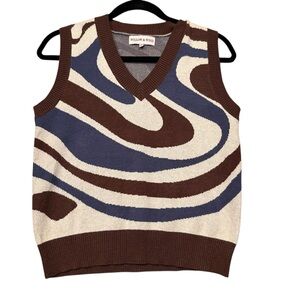 Willow & Wind Men's V-Neck Sweater Vest - Brown, Blue, and‎ Cream